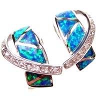 Silver Earrings with Inlay Created Opal & White CZ