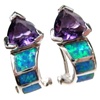 Silver Earrings with Inlay Created Opal and Amethyst CZ