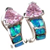 Silver Earrings (Rhodium Plated) w/ Inlay Created Opal, White & Pink CZ