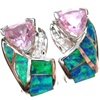 Silver Earrings (Rhodium Plated) w/ Inlay Created Opal, White & Pink CZ