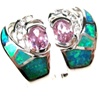 Silver Earrings (Rhodium Plated) w/ Inlay Created Opal, White & Pink CZ