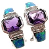 Silver Earrings (Rhodium Plated) w/ Inlay Created Opal, White & Amethyst CZ