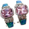 Silver Earrings (Rhodium Plated) w/ Inlay Created Opal, White & Pink CZ