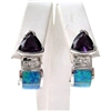 Silver Earrings (Rhodium Plated) w/ Inlay Created Opal, White & Amethyst CZ