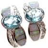 Silver Earrings (Rhodium Plated) w/ Inlay Created Opal, White & Blue Topaz CZ