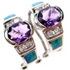 Silver Earrings (Rhodium Plated) w/ Inlay Created Opal, White & Amethyst CZ