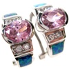 Silver Earrings (Rhodium Plated) w/ Inlay Created Opal, White & Pink CZ