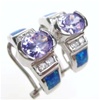 Silver Earring W/ Created Opal+Tanzanite+White CZ