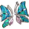 Silver Earrings (Rhodium Plated) w/ Inlay Created Opal, White & Pink CZ