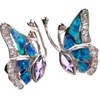 Silver Earrings (Rhodium Plated) w/ Inlay Created Opal, White & Amethyst CZ