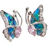 Silver Earrings (Rhodium Plated) w/ Inlay Created Opal, White & Pink CZ