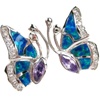 Silver Earrings (Rhodium Plated) w/ Inlay Created Opal, White & Tanzanite CZ