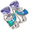 Silver Earring W/ Created Opal+Tanzanite+White CZ