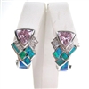 Silver Earrings with Inlay Created Opal, White and Pink CZ