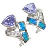 Silver Earring W/ Created Opal+Tanzanite+White CZ