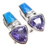 Silver Earring W/ Created Opal+Tanzanite+White CZ