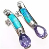 Silver Earrings (Rhodium Plated) w/ Inlay Created Opal, White & Tanzanite CZ