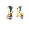 Silver Earrings (Gold Plated) W/ Inlay Created Opal & Tanzanite CZ