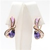 Silver Earring (Rose Gold Plated) with Inlay Created Opal, White and Tanzanite CZ