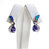 Silver Earring with Inlay Created Opal, White and Tanzanite CZ