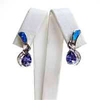 Silver Earring with Inlay Created Opal, White and Tanzanite CZ