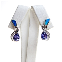 Silver Earring with Inlay Created Opal, White and Tanzanite CZ