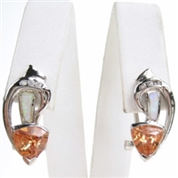 Silver Earrings with Inlay Created Opal & Champagne CZ