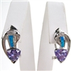 Silver Earrings  with Inlay Created Opal, White & Tanzanite CZ