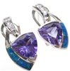 Silver Earring W/ Created Opal+Tanzanite+White CZ