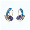 Gold Plated Silver Earrings with Inlay Created Opal, White and Tanzanite CZ