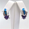 Silver Earring W/ Inlay Created Opal & Tanzanite CZ