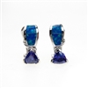 Silver Earrings with Inlay Created Opal & Tanzanite CZ