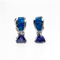 Silver Earrings with Inlay Created Opal & Tanzanite CZ