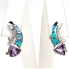 Silver Earring with Created Opal, Tanzanite and White CZ