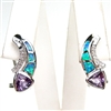 Silver Earring with Created Opal , Tanzanite and White CZ