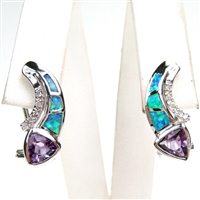 Silver Earring with Created Opal , Tanzanite and White CZ