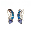 Gold Plated Silver Earrings with Inlay Created Opal, White and Tanzanite CZ