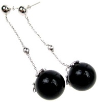 Silver Earrings (Rhodium Plated) w/ Black Stone