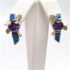 Silver Earring (Gold Plated) W/ Inlay Created Opal & Tanzanite CZ