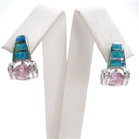Silver Earrings with Inlay Created Opal, White and Pink CZ