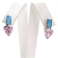 Silver Earrings with Inlay Created Opal and Pink CZ