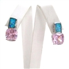 Silver Earrings with Inlay Created Opal and Pink CZ