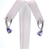 Silver Earrings (Rhodium Plated) w/ Inlay Created Opal & Tanzanite CZ