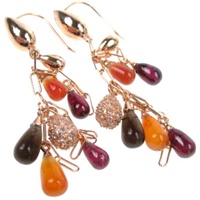 Silver Earrings (Rose Gold Plated) w/ White CZ, Amber, Agate & Carnelian (Tear Drop Cut)