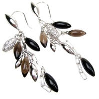 Silver Earrings (Rhodium Plated) w/ White CZ & Multi Color Semi-Presious Stone