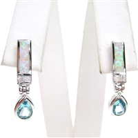 Silver Earrings with Inlay Created Opal, White and Blue Topaz CZ