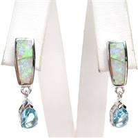 Silver Earrings with Inlay Created Opal and Blue Topaz CZ