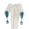 Silver Earring with Inlay Created Opal and Tanzanite CZ