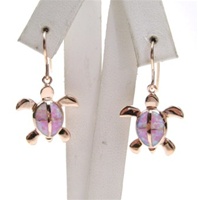 Silver Earrings Rose Gold Plated w/ Inlay Created Opal