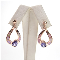 Silver Earring (Rose Gold Plated) with Inlay Created Opal and Tanzanite CZ